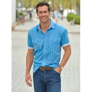 Kurzarmhemd MARCO DONATI, Herren, Gr. 41/42, Normalgrößen, blau (türkis), 100% Baumwolle, unifarben, körpernah, Hemden