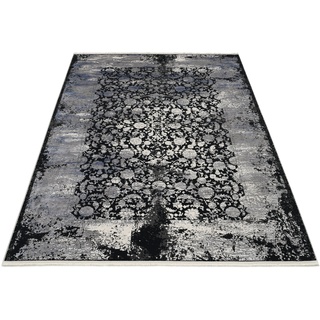 Teppich MUSTERRING "COLORADO FLOWER" Teppiche Gr. B/L: 67 cm x 130 cm, 5 mm, 1 St., grau (grau, schwarz) Esszimmerteppiche