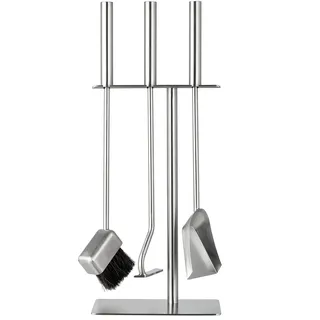 HANSA Premium Kaminwerkzeug Set 3-teilig – Edelstahl SS – Modernes Kaminbesteck mit Vierkant-Aufhänger – Feuerwerkzeug Set inkl. Edelstahlbürste – Hochwertiges Kaminzubehör
