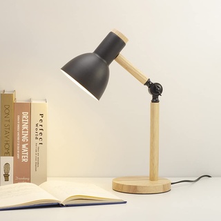 Mengjay Klassische Schreibtischlampe LED Leselampe im klassichen Holz, E27 Vintage Tischlampe Verstellbar Arbeitsleuchte, für Bürolampe, Nachttischlampe für Schlafzimmer, Wohnzimmer(Schwarz)