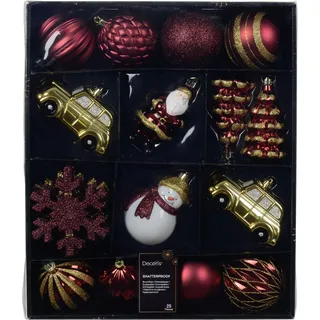 Decoris Weihnachtskugel Sortiment aus Kunststoff Ø 8 cm rot/gold/weiß 25-teilig