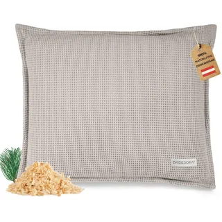 SAUNASOFATM Zirbenkissen für Sauna – Duftkissen aus 100% Bio-Baumwolle, skandinavisches Design – Handgefertigt in Europa – Nackenstütze & Sauna Zubehör aus natürlicher Zirbe – 42x52 cm