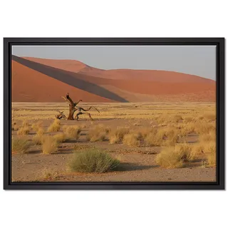 Pixxprint vertrockneter Baum in Wüste Leinwandbild 60x40 cm im Bilderahmen, Wandbild, Schattenfugenrahmen, Kein Poster