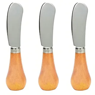 Hontaog 3-Teiliges Stehendes Buttermesser, Mini-Buttermesser, Holzgriff, Streichmesser, Käsemesser, Obstmesser, 12 cm Lang, Ideal zum Bestreichen von Butter Und Marmelade, Perfekt Fürs Frühstück