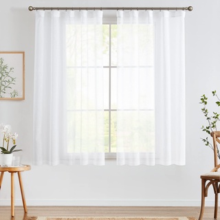TOPICK Weiß Leinen Gardinen mit Verdeckten Schlaufen Vorhänge Stores für Wohnzimmer küche Schlafzimmer Fenster Voile Transparent Durchsichtig Sheer Vorhang Landhausstil Modern 2er Set 140Bx145H (cm)