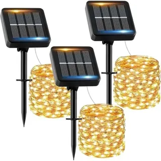 12 M Lange Solar-lichterkette Mit 120 Leds [3er-pack] Wasserdichte Solar-lichterkette, Warmweiß, 8 Modi, Solarbeleuchtung Für Garten, Terrasse, Haus, Party, Weihnachten, Hochzeit