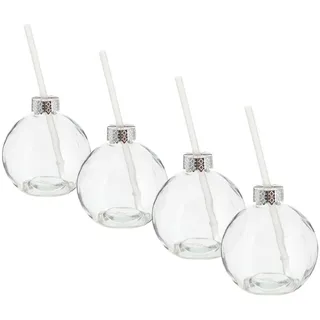 Spetebo Cocktailglas Christbaumkugel Trinkglas 400 ml - 4er Set, Glas, Kunststoff, Weihnachtskugel Punsch Glas mit Strohhalm weiß