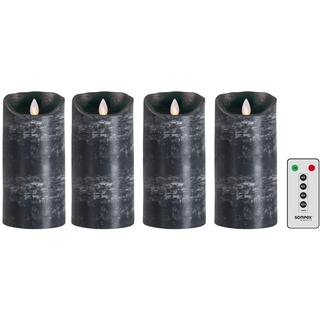 SOMPEX LED-Kerze 4er Set Flame LED Kerzen anthrazit 18cm (Set, 5-tlg., 4 Kerzen, Höhe 18cm, Durchmesser 8cm, 1 Fernbedienung), fernbedienbar, integrierter Timer, Echtwachs, täuschend echtes Kerzenlicht, optimales Set für den Adventskranz schwarz