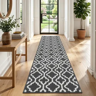 SHACOS Teppich Läufer Flur Waschbar 60x240cm, Teppichläufer Lang Dunkelgrau | Dünner Küchenteppich Rutschfest, Flurteppich Modern Schmal, mit Gummirücken, für Flur, Küche, Eingang, Balkon