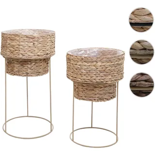 2er-Pflanzentopf-Set HWC-Q45, Pflanzkasten Pflanzkübel Blumentopf, Metall Wasserhyazinthe ~ natur, Gestell beige