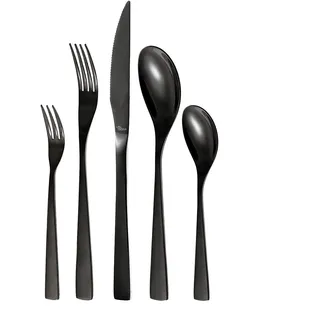 OTTO KONING Berlin Besteck Set 20-teilig Edelstahl Schwarz für 4 Personen | Titanbeschichtung in Schwarz, Spiegelglanzpolitur, Spülmaschinenfest, Ergonomischer Griff, Für Alltag und festliche Anlässe