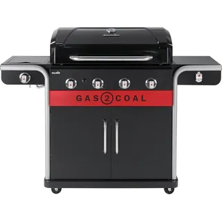 Char-Broil Gas2Coal 2.0 4B, Grill, Holzkohle + Erdgas, 15200 W, MADE2MATCH, Wagen, Feuerrost - Schwarz/Silber/Rot
