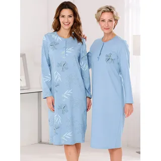 Nachthemd ASCAFA "Langarm-Nachthemden" Gr. 44/46, Langarm, blau (hellblau, hellblau, bedruckt) Damen Kleider Nachthemden