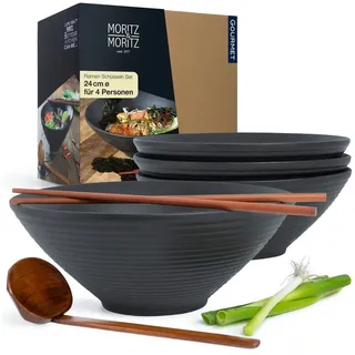 Moritz & Moritz Suppenschüssel 4x Ramen Schüssel Keramik, Keramik, Sandelholz, (4er Set) schwarz