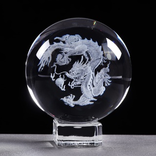 Kristallkugel, 3D-Drachen-Ornament, mit Kristallsockel, lasergraviert, chinesischer Drache, Glas, lange Figuren, Briefbeschwerer, Mittelstück