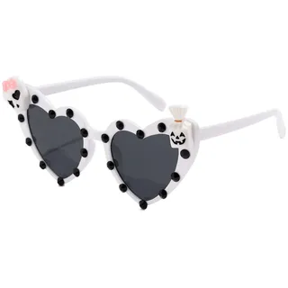 YAMEIZE Vintage Weiß Liebe Herz Skull - Sonnenbrille für Damen Herren Kinder Herzform Skull Pumpkin Bat Halloween Fancy Funny Brille Party Outdoor - Einheitsgröße