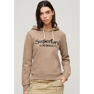 Kapuzensweatshirt SUPERDRY "METALLIC VENUE LOGO HOODIE" Gr. XS, beige (deep slub) Damen Sweatshirts