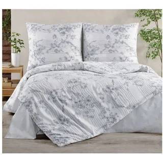ZIRVEHOME Bettwäsche Baumwolle Bettbezug weiß mit grau Florales Muster Melody, Renforce, 3 teilig, 200x220 Baumwolle Bettbezug weiß Grau Florales Muster weiß
