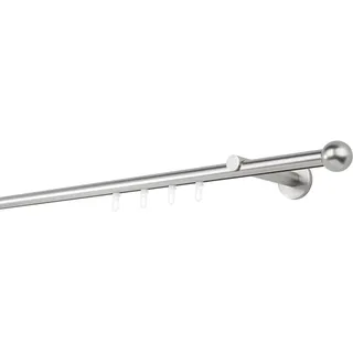 ONDECO Gardinenstange auf Maß Innenlauf 20mm Ball 1-lauf Wandträger 12cm mit Gleiter Farbe: Edelstahl-Optik, Größe: 350cm