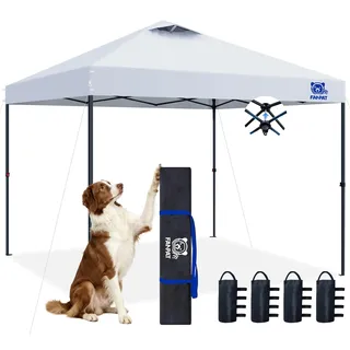 FANPAT Pop-Up-Zelt, 210D silberbeschichtete Oberseite, Pop-Up-Zelt, sofortiger tragbarer Unterschlupf mit 1-Knopf-Druck- und Rad-Tragetasche, Bonus 8 Heringe und 4 Baldachin-Gewichte (Perlweiß, 1 PCS)