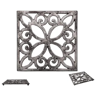 Dekorativer Gusseiserner Topfuntersetzer für Küche oder Esstisch - Quadratisch mit Vintage-Muster - 16, 51 x 16, 51cm - Mit Gummi-Füßen - Recyceltes Metall - Vintage, Rustikales Design - von Comfify