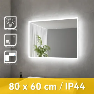 Badspiegel Lichtspiegel Kupfer/bleifreie Spiegel Wandspiegel 80 X 60cm Kaltweiß Ip44 Energiesparend - Sonni