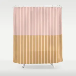 Duschvorhang 220x200 cm Rosa Gelb Streifen Duschvorhang Einfach Design modernes Textil Anti-schimmel Wasserdicht Waschbar Badvorhang für Badezimmer Badewannen Toilette mit 12 Haken