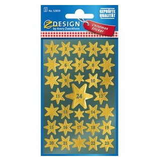 Zweckform Sticker 52809 Z-Design Christmas, Sterne mit Zahlen, 66 Aufkleber