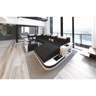 Sofa Dreams Wohnlandschaft Polster Stoffsofa Wave U Form H Strukturstoff Sofa, Couch wahlweise mit Bettfunktion schwarz|weiß