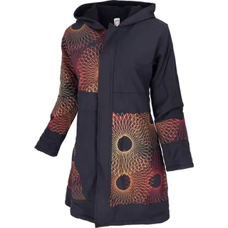 Boho Hippie Chic Jacke, Patchwork Jacke, Kurzmantel - Schwarz/rot, Damen, Baumwolle, Größe: S - Schwarz - 36
