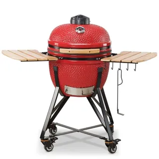 Kamado Bono Media BBQ Grill Ø 51 cm, Rot | Keramik-Kamado-Grill für den Außenbereich – inkl. 6 zusätzlichem Grillzubehör