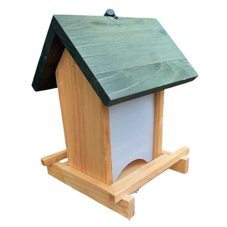 sesua Vogelhaus Vogelfutterhaus Vogelfutterstation zum Aufhängen oder Aufstellen Holz 21 cm beige