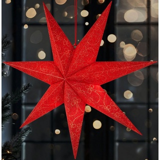BRUBAKER LED Stern 60 cm Weihnachtsstern für Innen - LED Adventsstern Hängend, Beleuchtbar mit Batterie für Weihnachten, LED fest integriert, Warmweiß, Leuchtstern zum Aufhängen für Fensterdeko und Weihnachtsdeko rot