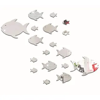 Spiegel Wandsticker Fische, DIY Spiegel Wandaufkleber Selbstklebend, Wandaufkleber Fische Spiegel Art Decor Wandtattoo Schlafzimmer/Wohnzimmer/Hintergrund Dekoration Wanddekoration (Silber)