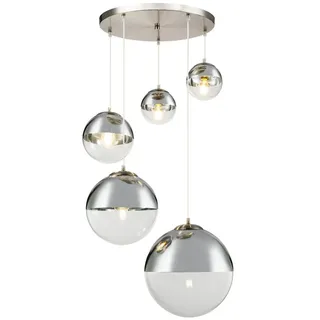 GLOBO LIGHTING LED Pendelleuchte, LED wechselbar, warmweiß, ausgefallene Galerie-leuchte groß mehrere Glaskugeln mehrflammig Ø65cm silberfarben