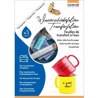 NEU Glorex Wasserschiebefolie für Laserdrucker/Kopierer, 3 Blatt DIN A4