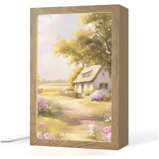 OnlyWow Tischleuchte Lightbox Landhaus - Holz - Blumen, Dimmbar, Farbwechsel, LED, Warmweiß, Kaltweiß, Neutralweiß Einstellbar, Tischlampe, Schreibtischlampe, Desk, Dimmbar, mit Kabel, LED 20 cm x 8 cm x 30 cm
