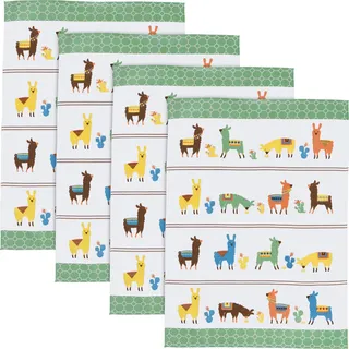 Erwin Müller Geschirrtuch, Küchentuch, Trockentuch 4er-Pack mit Druckmotiv Lama Größe 50x70 cm - ultra saugfähig, kochfest, trocknergeeignet, 100% Baumwolle