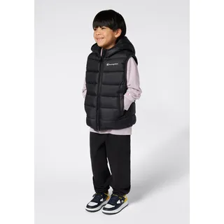 Steppweste CHAMPION "SPORTWEAR ZIP-UP HOODIE VEST Standard Fit", Jungen, Gr. S (128/134), schwarz (nbk, nbk, nbk), Obermaterial: 100% Polyester, Westen Steppweste, aus Polyester, mit Kapuze, sportliches Design