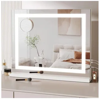 mursche Schminkspiegel mit Beleuchtung - 50x40cm Dimmbare LED Spiegel mit 3 Farblichtmodi, 5 Facher Vergrößerung Spiegel, USB Anschluss für Schlafzimmer