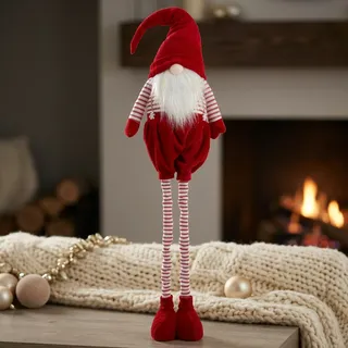 XL Wichtel Deko Figur groß Weihnachten Gnom ausziehbare Beine 100-130 cm rot