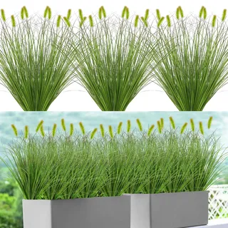 DEMIUKO 20 Stück Künstliche Pflanzen Wie Echt Kunstgras Outdoor Wetterfest | Grün Kunstpflanze, Außenbereich Gräser Künstlich, 43cm Balkonpflanzen, Draußen Dekogras, Fake Plant für Garten Topf Haus Deko