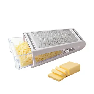 Käsereibe mit Behälter Doppelseitiger Boxreibe Cheese Grater Weiß | Reibe mit Behälter Handreibe Käse Reibe für Küche Edelstahl Abnehmbarer Behälter für Käse Schokolade Gemüse Ingwer