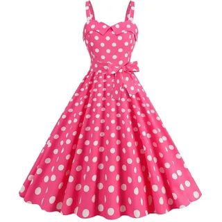 Sommerkleid Damen Trend Kleider Sommer Punkten Petticoat Vintage Rockabilly Knielang Neckholder Cocktailkleid Elegant Leicht Kleid Sommerkleider Summer Dress