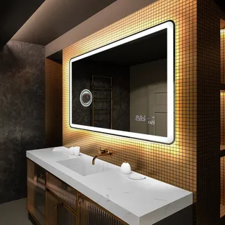 Badspiegel mit Beleuchtung - Led Spiegel Bad - 80x80 - Badezimmerspiegel Nach Maß - auf Individuelle Bestellung Gefertigt - Modernes Design - Ohne Rahmen