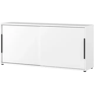bümö Space Sideboard Weiss mit Schiebetüren, Aktenschrank Holz 160 cm breit - Büro Schrank mit Schiebetür, Büroschrank schmal für die Dachschräge - Kommode für Ordner