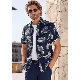 John Devin Hawaiihemd »Regular fit«, Kurzarm, Freizeithemd mit Palmenprint aus reiner Baumwolle, Gr. M (39/40) - N-Gr, navy / creme, , 36667206-M N-Gr