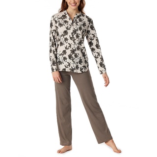 Schiesser Damen Schlafanzug Set lang Baumwolle Modal-Nightwear Pyjamaset, Sand_180117, 38