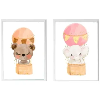 Crochetts 2er-Set Kinderbilder Bär/Elefant in Weiß – (B)33 x (H)43 x (T)2 cm | Gr.: onesize