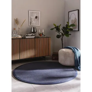 benuta Sisalteppich Sana, rund, Höhe: 5 mm, 100% Sisal Naturfaser, Teppich Wohnzimmer, Esszimmer, Schlafzimmer blau rund | Ø 250 cm x 5 mm